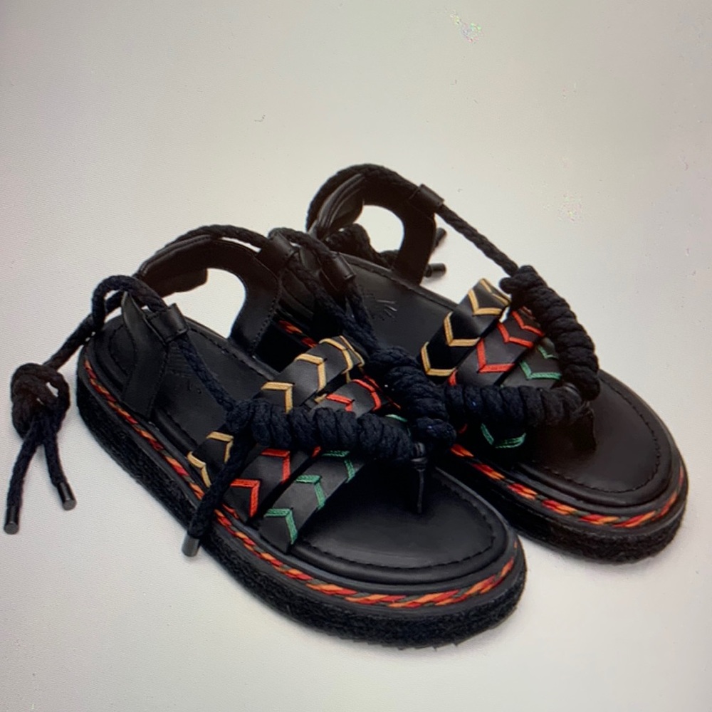 Farm rio black rope tie flatform sandal 9